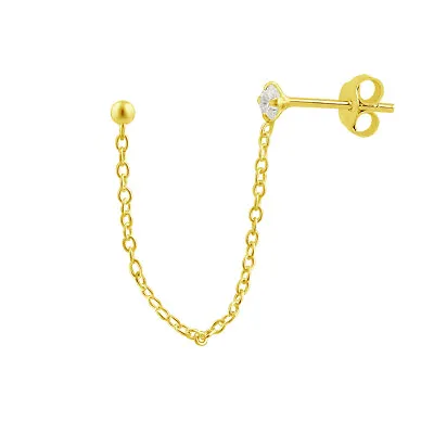 £8.05 • Buy Gold Plated Sterling Silver Ball CZ Chain Double Stud Earring