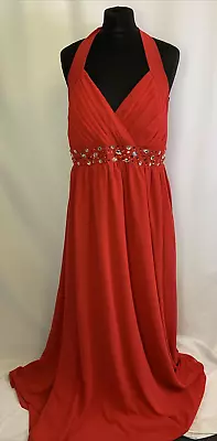 AMELIA Maxi Women's Dress Red Size UK20 V Neck Beaded Bridesmaid Strappy L731 • £14.99