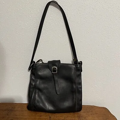 Vintage Black Leather Shoulder Bag Tote Moto • $14.99