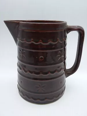 Vintage Marcrest Stoneware Large 8  Brown Daisy Dot Pattern Pitcher VGUC! • $12.99