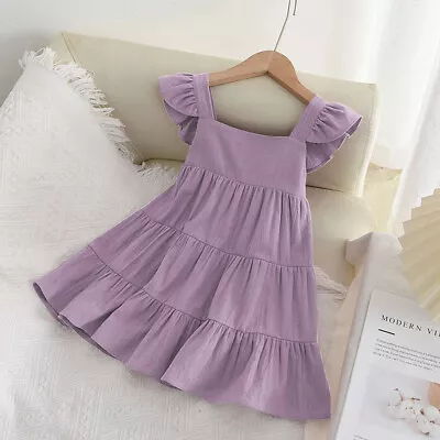 2024 Casual Sleeveless Ruffles Dress For Baby Kid Girl 2-6Y • £6.47