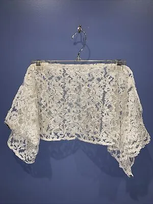 Vintage Lace Scarf Antique Ivory Floral Needlework Hand Made A. Brod 1950~60 • $38.95