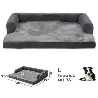 Large Dog Bed Memory Foam 1/2U-Shape Bolster Pet Mattress With Removable Cover • $35.99