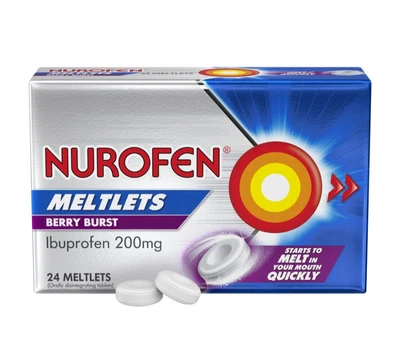 $21.95 • Buy Nurofen Meltlets Pain Relief Berry Burst 200mg Ibuprofen 24 Pack-Headache Relief