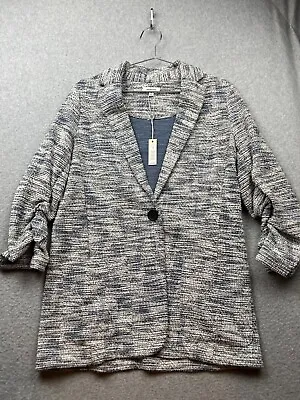 Max Studio Womens Tweed Blazer Jacket Textured 3/4 Sleeve Size M Career Office • $48.29