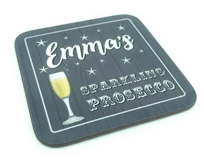 Personalised Custom Name Prosecco Wooden Gift Drinks Fun Coaster Grey Present • £3.99