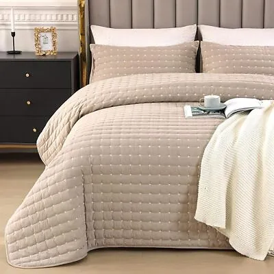 Qucover Khaki Bedspreads Soft And Comfortable Washed Cotton Bedspreads King Size • £50.40
