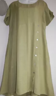 Viz A Viz Olive Green Linen Mix Dress 16/18 • £8