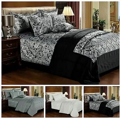 3 Piece Quilted Jacquard Bedspread Comforter Bed Throw Set Single Double & King* • £9.39