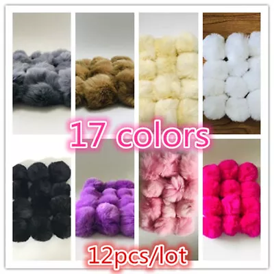 12pcs /lot  - Soft Mini 6cm Real Rex Rabbit Fur PomPom Ball DIY Shoes Hat Charm • $4.99