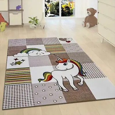 Kids Unicorn Rug Carpet Beige Rainbow Baby Nursery Unisex  Mat 80x150 120x170cm • £39.99
