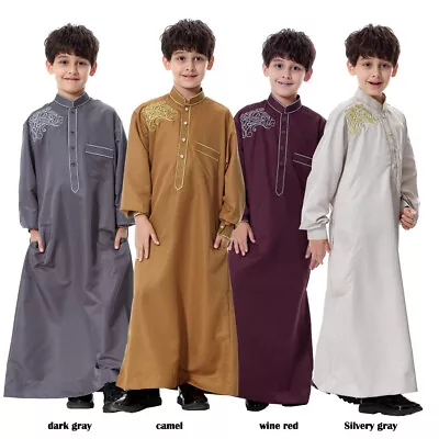 Kids Kaftan Abaya Boy Arabic Islamic Robes Muslim Thobe Clothing Islamic Dress • $30.08