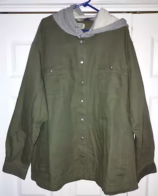 Duluth Trading Mens Fire Hose Flannel Lined Hooded Limber Jac XL-T Vintage Olive • $51