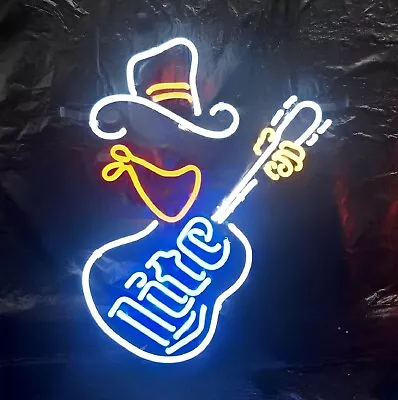 Miller Lite Beer Cowboy Guitar 20 X16  Neon Lamp Light Sign Bar Wall Decor • $127.50