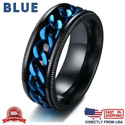 Men's Anxiety Spinner Ring Stainless Steel Curb Chain Wedding Band Comfort Fit • $14.25