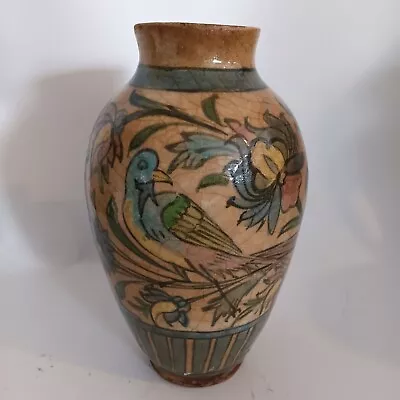 Antique Persian Middle Eastern Qajar Pottery Vase Jar Birds Flowers  • $699