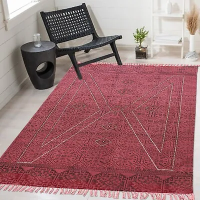Handmade Cotton Carpet Stair Runner Area Rug Living Room Mat Bohemian Red Kilim • $161.89