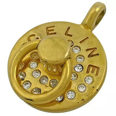 CELINE Logo Pendant Head Round Necklace Pendant Head Gold Plated Rhinestone ... • $171