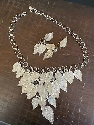 Vintage Sterling Leaves Necklace And Earrings • $59