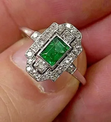 Art Deco Vintage Style Simulated Diamond 1.85 Ct Emerald 14K White Gold FN Ring • $85.99