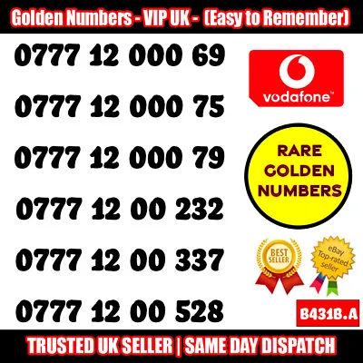 £19.95 • Buy Golden Numbers VIP UK SIM - Easy To Remember & Memorize Numbers LOT - B431B.A