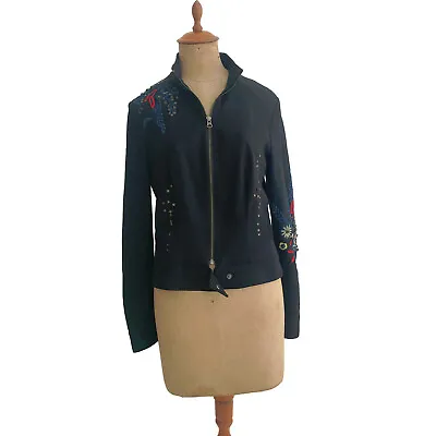 $21.22 • Buy Simon Chang Women's Black Embroidered Embellished Zip Front Jacket Pockets Sz 6