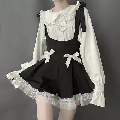 $14.99 • Buy Japanese Style Lolita Peter Pan Collar Shirt Blouse Suspender Shorts Wide Leg