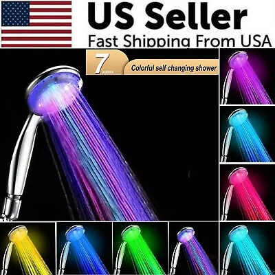 $11.49 • Buy Handheld 7 Color Changing LED Light Water Bath Home Bathroom Shower Head Glow