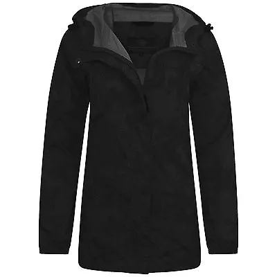 LADIES 100% WATERPROOF BREATHABLE JACKET Plain Black Windproof Kagool S-XXL • £15.40