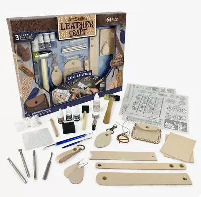 Leather Craft Art Kit 64pcs Modeling Tools Leatherworking Metal Stamps $75 Value • $39.99