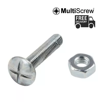 M5 M6 Zinc Roofing Bolts With Cross Slotted Mushroom Head + Full Hex Nut BZP CE • £5.29