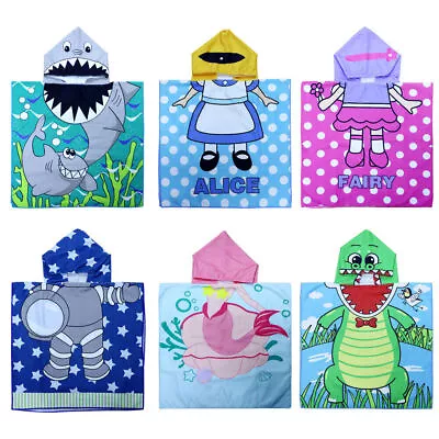 Boys Girls Kids Hooded Poncho Towel Children Bathrobe Beach Bath Swimming • £5.59