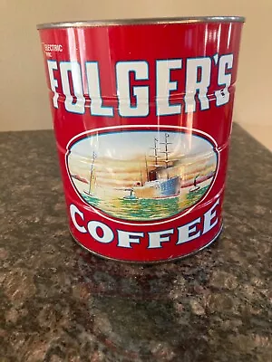 Vintage Large 3lb Folgers Coffee Can Tin Clipper Ship With Lid • $22