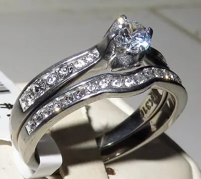 Engagement Ring Set Ladies Wedding Simulated Diamonds Stainless Steel  New 2039 • £20.99