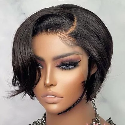 Human Hair Wig Wigs Glueless Women Wear & Go Lace Front Pixie Short Wig UK • £74.39