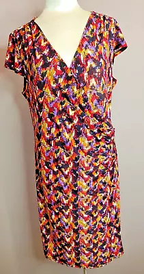 AA Studio AA Dress 18 Multicolor Knit Wrap Front Short Sleeve Below Knee Vintage • $12.74