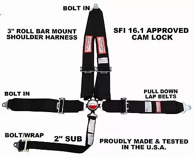 Racerdirect 5 Point 3  Sfi 16.1 Camlock Quick Release Race Harness V Mount Black • $115.99