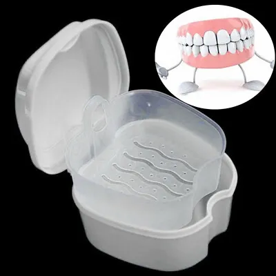 Denture Bath Case Dental False Teeth Storage Box With Hanging Net Container • $4.64