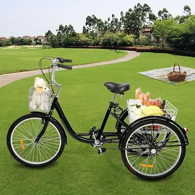 $258.99 • Buy 24'' 26'' Adult Tricycle 7 Speed Bicycle 3 Wheel Bike Cruiser Trike W/ 2 Basket