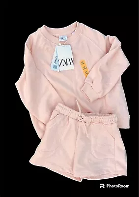 ZARA Girls 4-5 Sweatshirt & Shorts Set NWT Peach • $23.50
