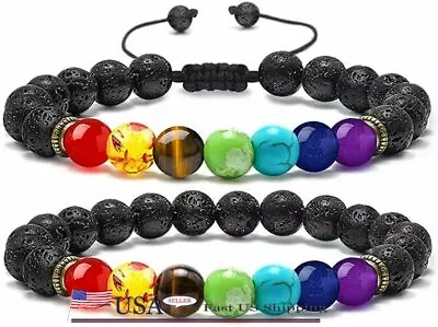 $18.63 • Buy 2pcs 8mm Beads Lava Stone Aromatherapy Anxiety Essential Oil Diffuser Bracelet