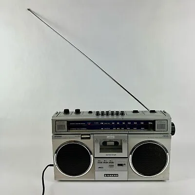 Vintage SANYO STEREO BOOMBOX | AM FM RADIO Only (Broken Cassette) Silver M9925A • $79.99