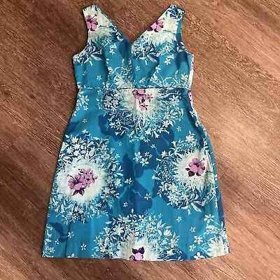 Sears Hawaiian Fashions Vintage 1970s Sleeveless Blue Floral Dress Size Medium • $39