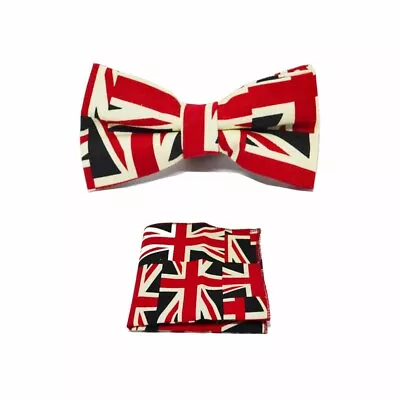 Union Jack Design Bow Tie & Pocket Square Set British • £17.99