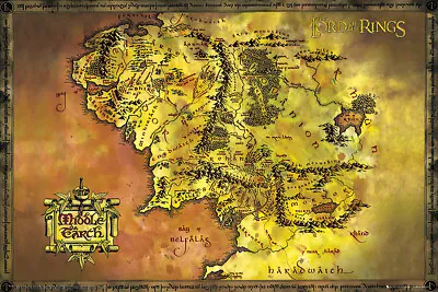 $11.99 • Buy The Lord Of The Rings / Hobbit - Map Of Middle Earth - Movie Poster (36  X 24 )