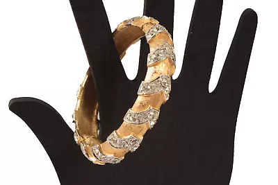 RARE Sarah Coventry Hostess Gift Golden Ice Hinged Rhinestone Bracelet WOW • $29.99