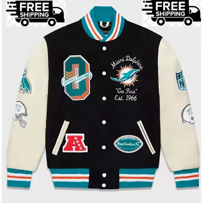 OVO Miami Dolphins NFL Men And Women Varsity Vintage Jacket All Sizes Free Ship • $119.99