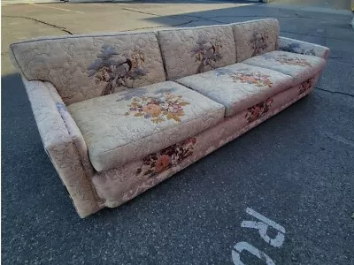 Vintage Boho MCM 60s 70s Mid Century Peacock Floral Birds Marge Carson Sofa  • $1500