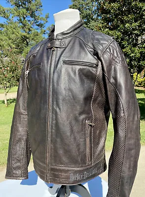 Harley Davidson Men Black Label #1 Brown Leather Jacket 2XL 97055-15V Perforated • $189.98