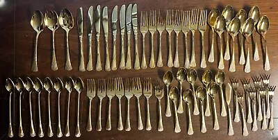 Rogers Vintage Gold Flatware Service For 8 Stainless Steel Korea 61 Pieces • $125